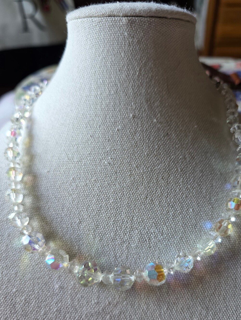 Vintage 1950s Aurora Borealis Faceted Crystal Bead Graduated Necklace